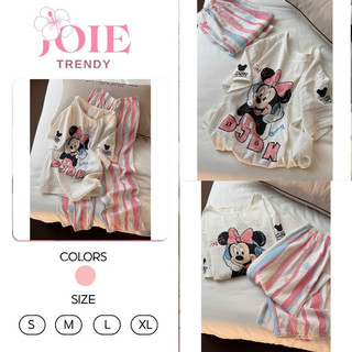 Bộ đồ mặc nhà nữ JOIE TRENDY, Set đồ ngủ đũi xốp quần dài áo cộc tay in hình chuột Minnie hack dáng dễ thương
