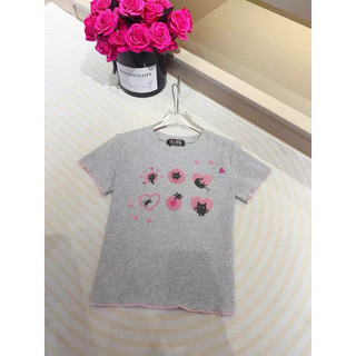 Áo phông cotton cổ tròn cộc tay viền chỉ hồng hình mèo form babytee #21053