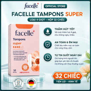 Băng vệ sinh Tampon Facelle đầy đủ size hàng nhập khẩu Đức thấm hút tốt, đi bơi được