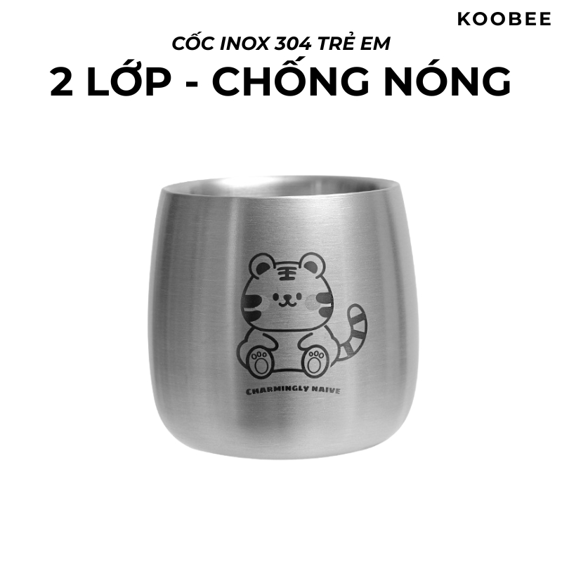 Ly Inox 304 Cho Bé 2 Lớp Cách Nhiệt Chống Nóng KOOBEE - Cốc Uống Nước An Toàn Thực Phẩm Dễ Thương 130ml | 333