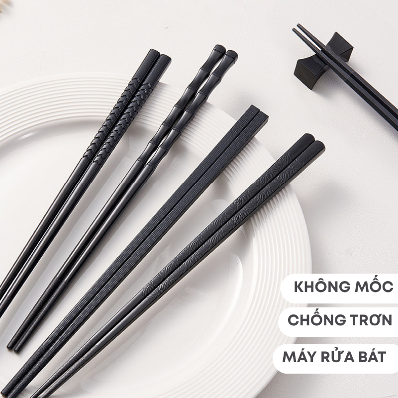 Bộ 10 Đôi Đũa Ăn Sợi Thủy Tinh Cao Cấp KOOBEE Không Mốc Kháng Khuẩn Chịu Nhiệt Màu Đen Nhật Bản Tối Giản | 273