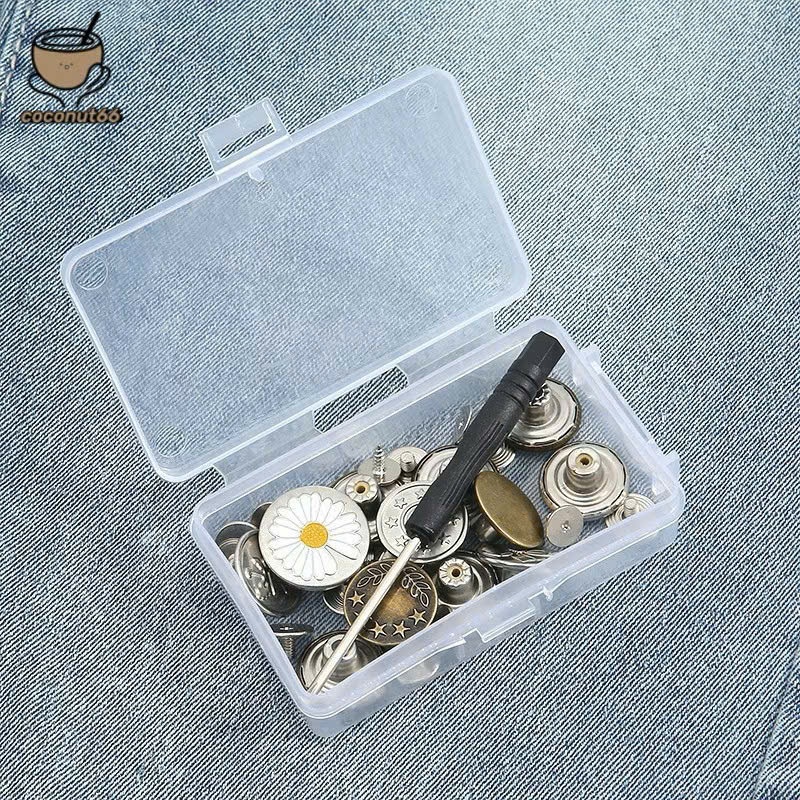 Hộp 42 Chi Tiết Cúc Bấm Quần Jean - Bộ Dụng Cụ Thay Cúc Quần Vải, Quần Jean, Có Tua Vít Dễ Lắp & Tháo