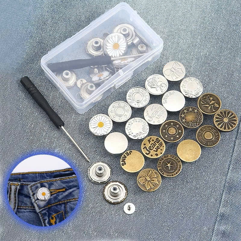 Hộp 42 Chi Tiết Cúc Bấm Quần Jean - Bộ Dụng Cụ Thay Cúc Quần Vải, Quần Jean, Có Tua Vít Dễ Lắp & Tháo