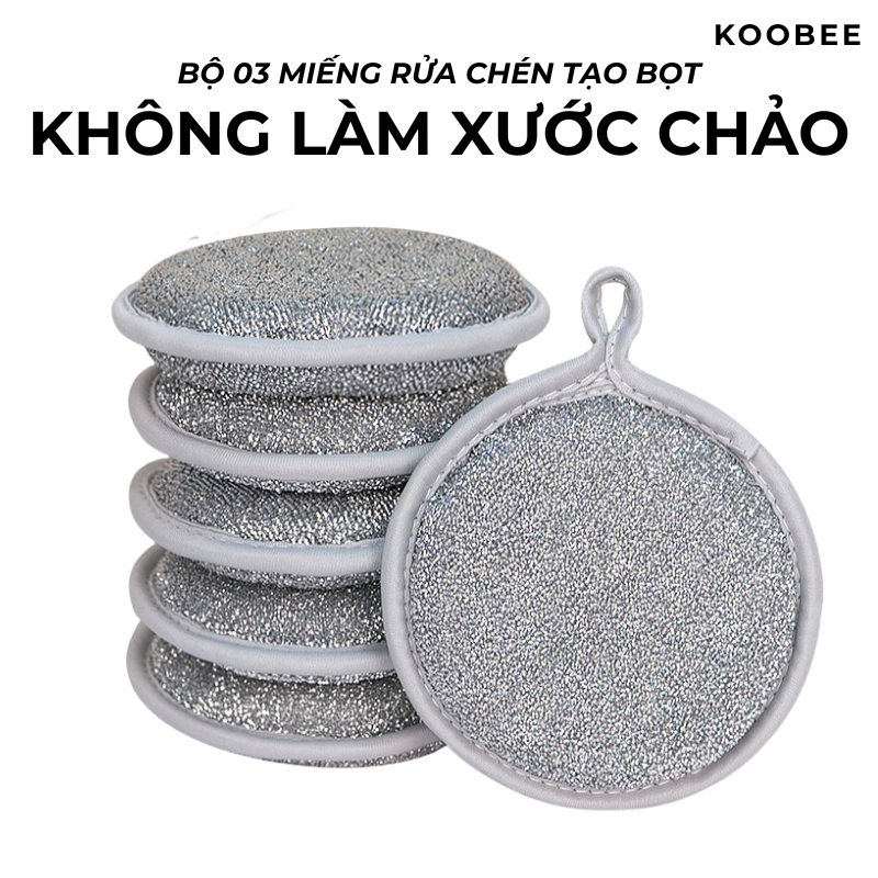 Combo 3 Miếng Bọt Biển Rửa Chén Bát 2 Mặt KOOBEE –Giẻ Rửa Bát, Cọ Xoong Nồi Đa Năng – Tạo Bọt Mạnh, Không Trầy Xước Nồi