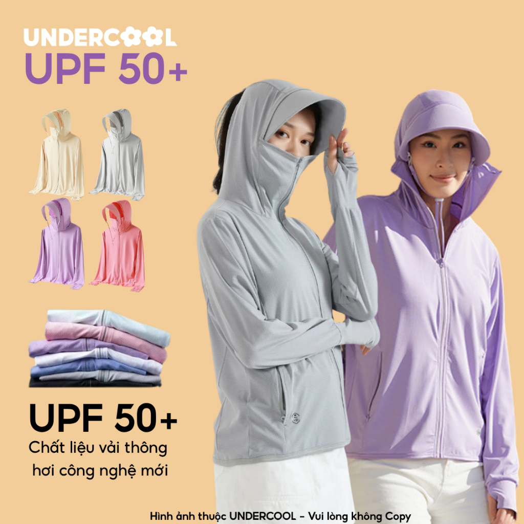 Áo Chống Nắng Dáng Xuông UNDERCOOL Chống Tia UV >99% Vải Thông Hơi Chống Tia UV UPF 50+ Mũ Rộng Tháo Rời Tiện Lợi ACN13