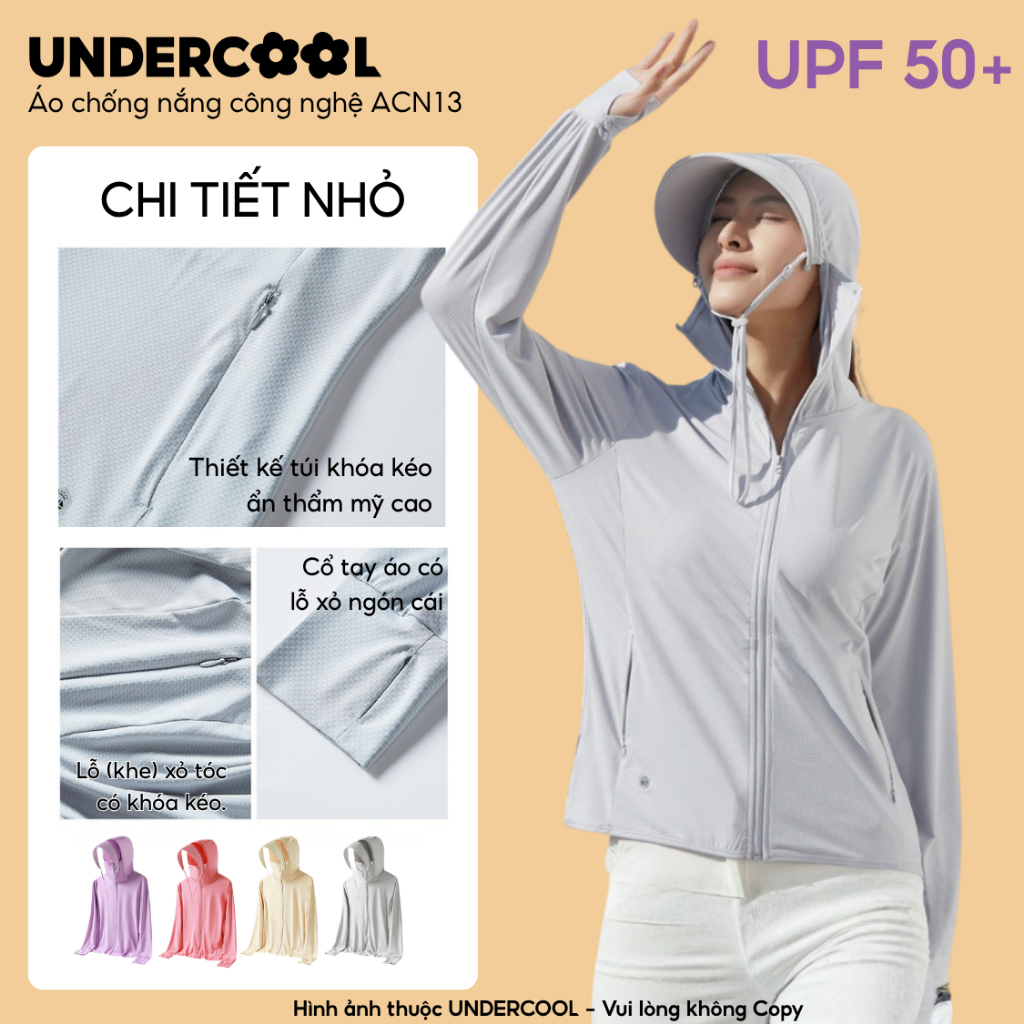 Áo Chống Nắng Dáng Xuông UNDERCOOL Chống Tia UV >99% Vải Thông Hơi Chống Tia UV UPF 50+ Mũ Rộng Tháo Rời Tiện Lợi ACN13