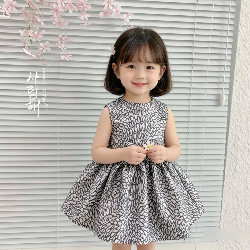 Váy Bé Gái Sát Nách Dáng Xoè Phối Nơ C2561 Xuất Dư Dễ Thương Size 12-18M (9-11kg)