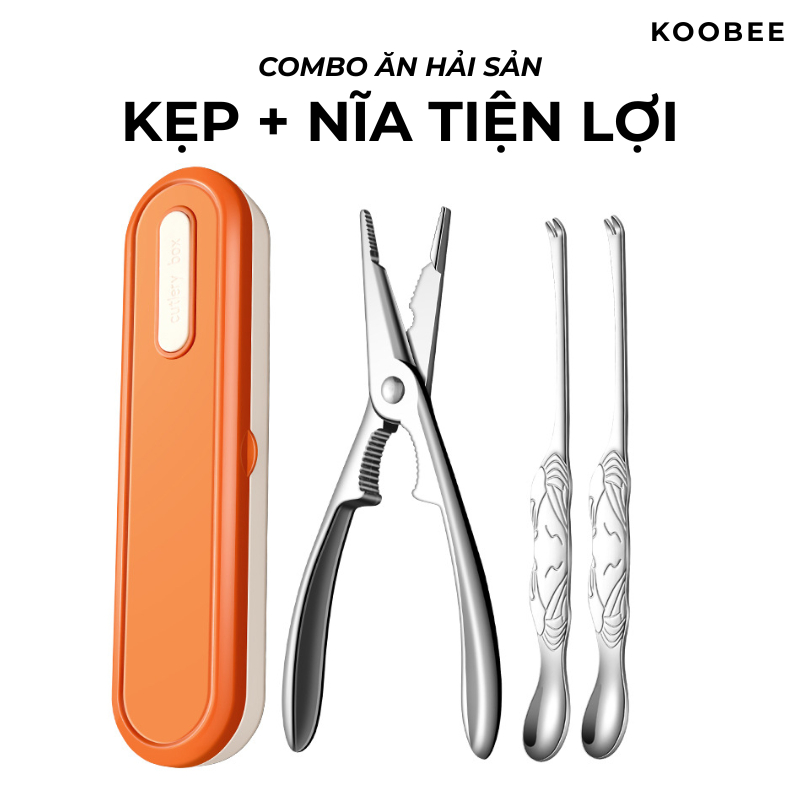 Bộ Dụng Cụ Ăn Hải Sản 3 Món KooBee Kìm Kẹp Càng Cua Ghẹ Inox 304 Không Gỉ Cao Cấp  | 219
