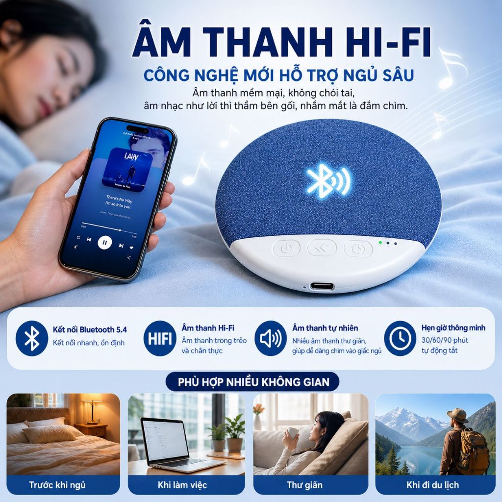 Loa Ngủ Siêu Mỏng 1cm - Nghe Nhạc Thư Giãn Đặt Dưới Gối - Âm Thanh HIFI, Không Làm Phiền Người Bên Cạnh