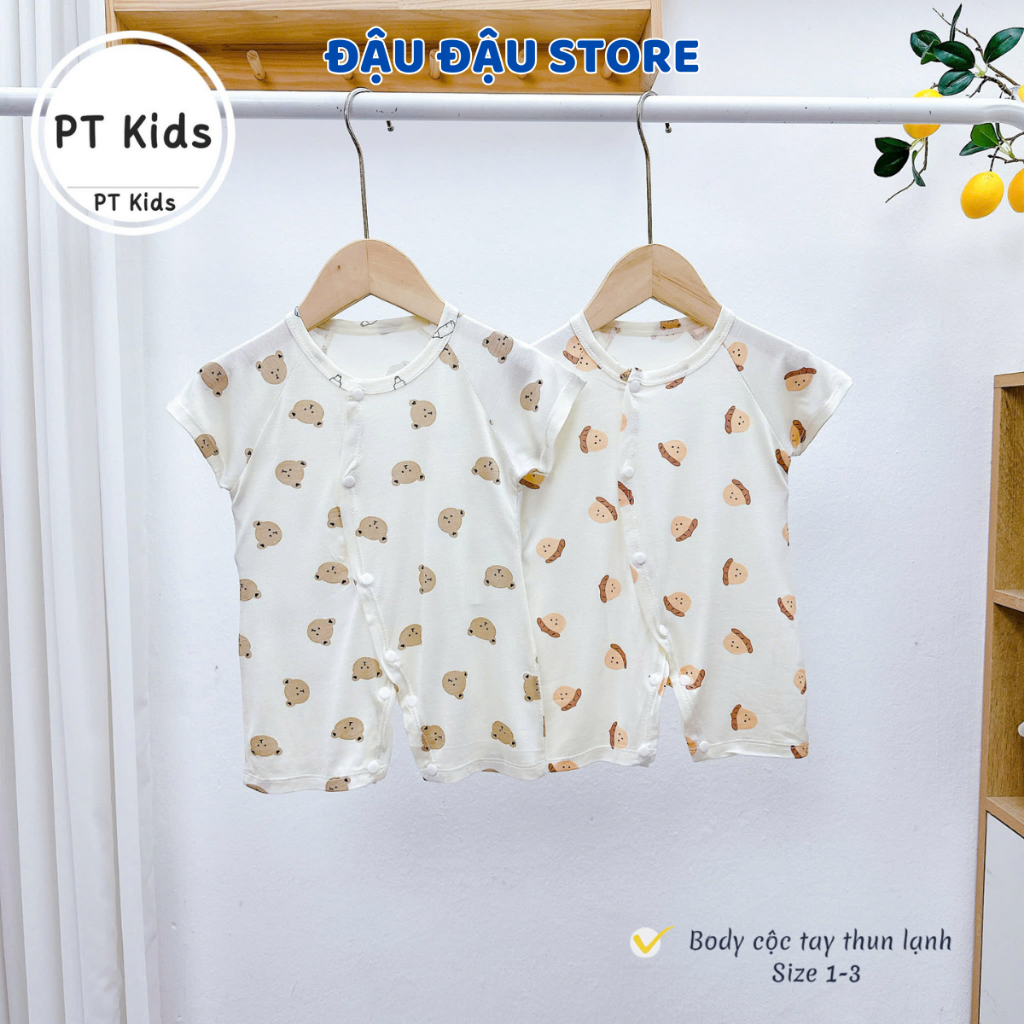 Set 2/3 Bộ body cộc tay cúc chéo thun lạnh sơ sinh mềm mịn cho bé trai bé gái 3-9kg PT-BODY2 Đậu Đậu Store
