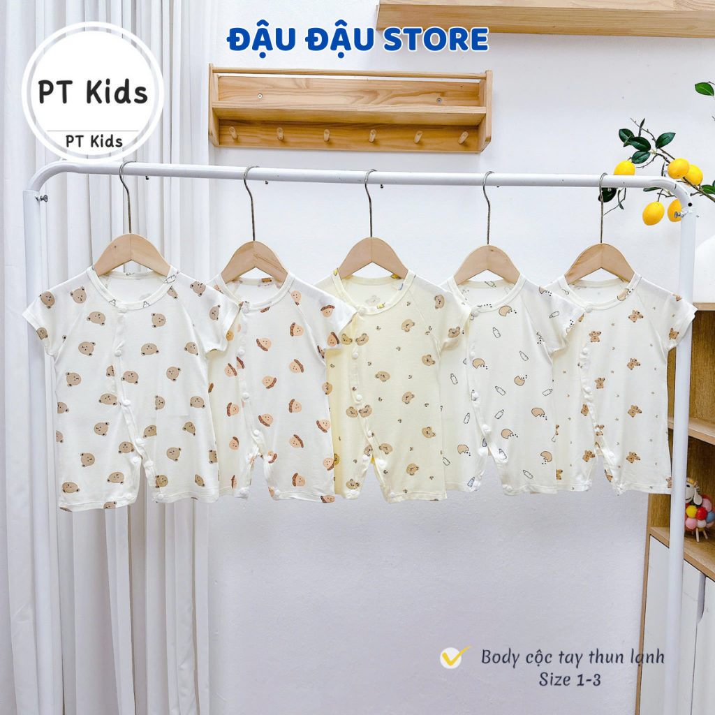 Set 2/3 Bộ body cộc tay cúc chéo thun lạnh sơ sinh mềm mịn cho bé trai bé gái 3-9kg PT-BODY2 Đậu Đậu Store