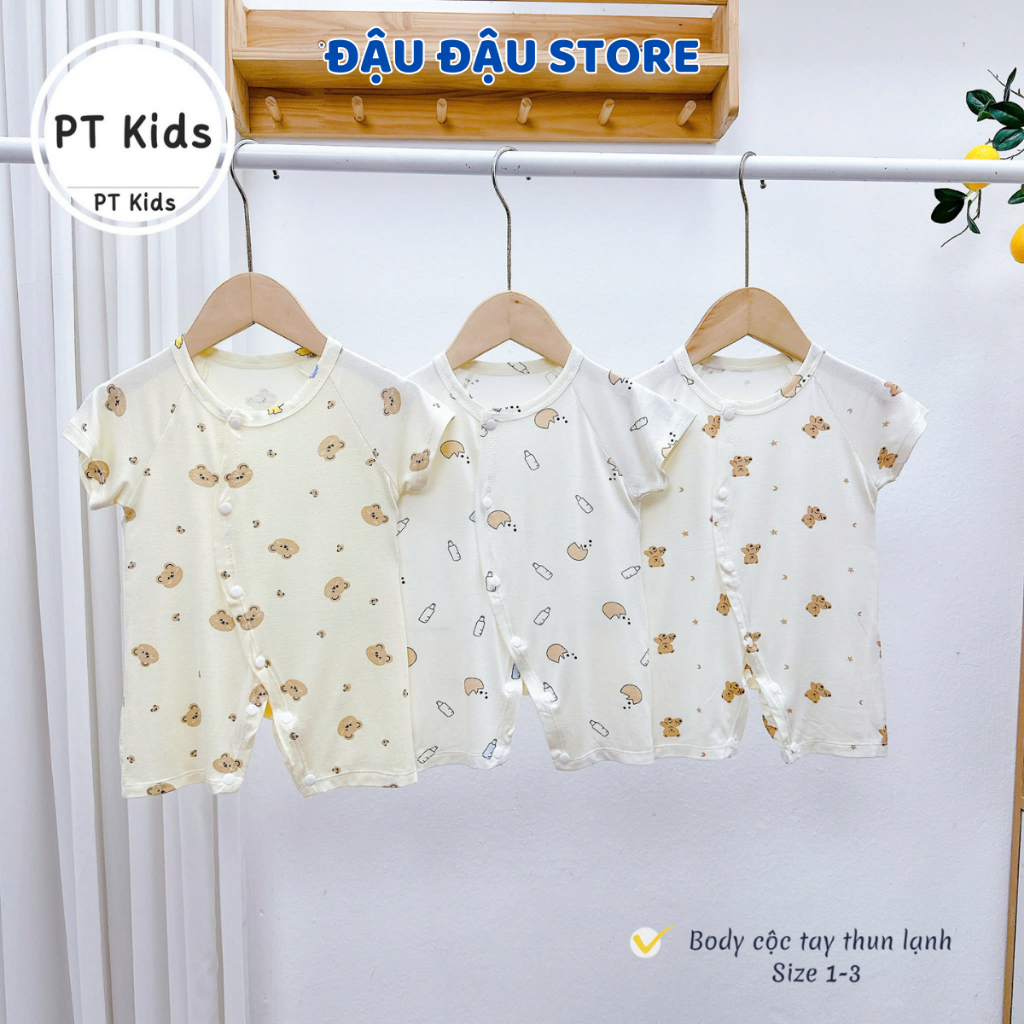 Set 2/3 Bộ body cộc tay cúc chéo thun lạnh sơ sinh mềm mịn cho bé trai bé gái 3-9kg PT-BODY2 Đậu Đậu Store