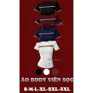 Áo thun nữ body tay ngắn viền màu. Vải cotton co giảnn
