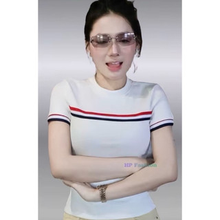 Áo thun nữ body tay ngắn viền màu. Vải cotton co giảnn