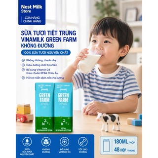 Sữa Tươi Tiệt Trùng Vinamilk Green Farm Không Đường 180ml- Thùng 48 hộp