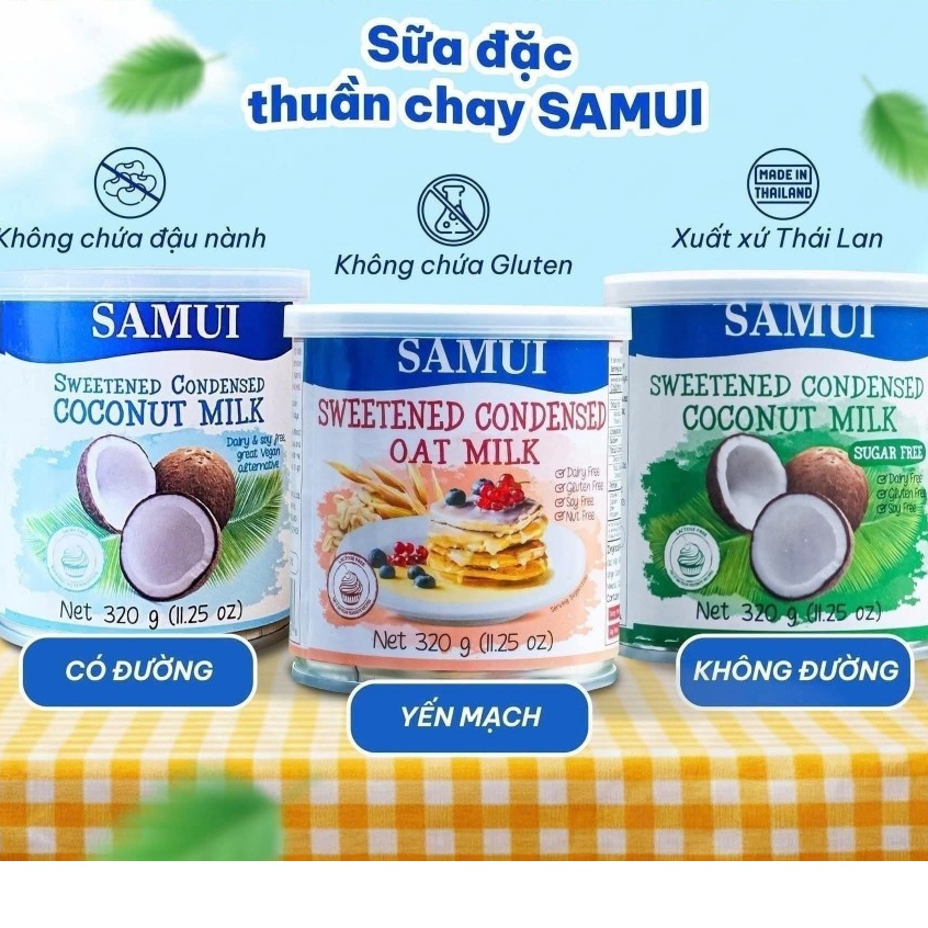 Sữa đặc thuần chay SAMUI 320g Condensed Milk có đường , không đường, yến mạch
