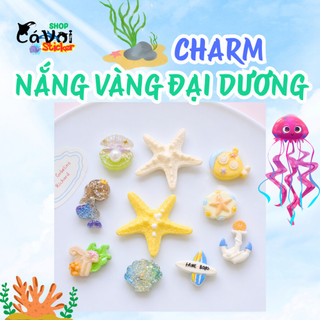 Set charm sao biển vỏ sò tàu ngầm ván lướt mỏ neo san hô thạch trụ trang trí dép crocs jibbitz nhựa resin dễ thương