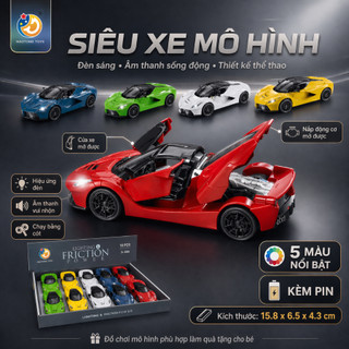 Xe Ô Tô Mô Hình Thể Thao Cho Bé Có Đèn Âm Thanh Bánh Đà Ma Sát, Xe Đồ Chơi Siêu Xe Mini Chạy Trớn Có Đèn