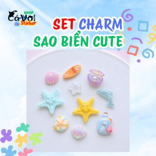 Set charm sao biển sò Cá heo chai thông điệp vỏ sò lấp lánh trang trí dép crocs jibbitz nhựa resin dễ thương