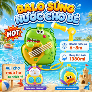 Balo súng nước cho bé đi biển, Đồ chơi mùa hè bắn tia, Súng nước đeo lưng cho bé, Balo súng nước hoạt hình