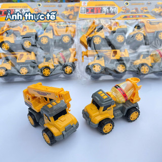 Bộ 4 xe công trình màu vàng an toàn cho bé, mô phỏng xe xây dựng giúp phát triển trí tuệ