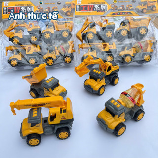 Bộ 4 xe công trình màu vàng an toàn cho bé, mô phỏng xe xây dựng giúp phát triển trí tuệ