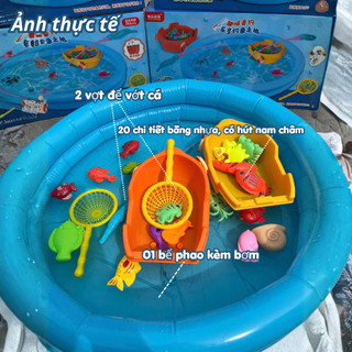 Đồ chơi câu cá cho bé kèm bể phao chơi trong nhà, Bộ câu cá nam châm cho bé, Hồ câu mini kèm bể phao