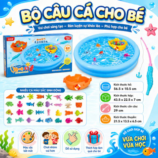 Đồ chơi câu cá cho bé kèm bể phao chơi trong nhà, Bộ câu cá nam châm cho bé, Hồ câu mini kèm bể phao