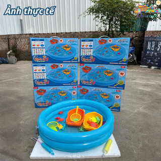Đồ chơi câu cá cho bé kèm bể phao chơi trong nhà, Bộ câu cá nam châm cho bé, Hồ câu mini kèm bể phao