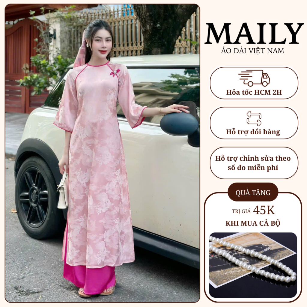 Áo Dài Long Phụng Dáng Cách Tân Cổ Tròn Tay Lỡ Loe Duyên Dáng Phù Hợp Mặc Nhiều Dịp - ÁO DÀI MAILY