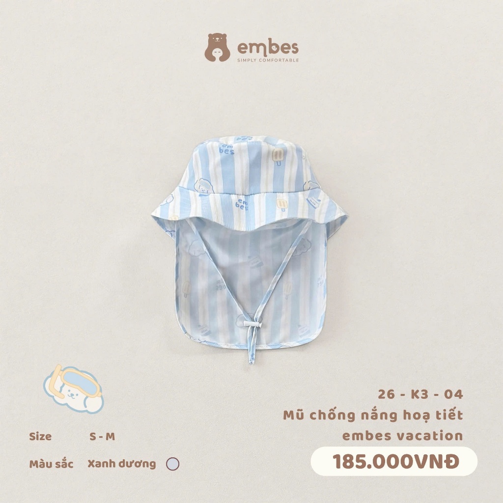 Mũ Bơi Che Nắng Cho Bé Embes, Mũ Bơi Che Nắng Hình In Dễ Thương Cho Bé Trai Bé Gái Từ 6 Tháng-4 Tuổi