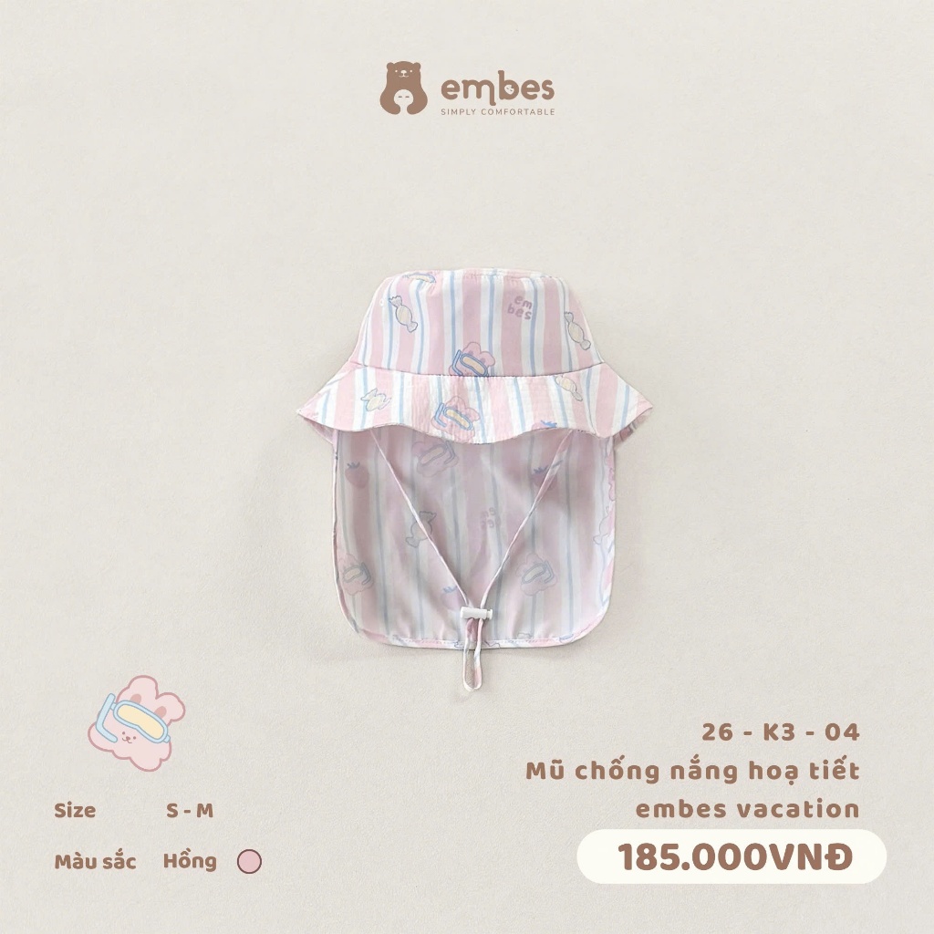 Mũ Bơi Che Nắng Cho Bé Embes, Mũ Bơi Che Nắng Hình In Dễ Thương Cho Bé Trai Bé Gái Từ 6 Tháng-4 Tuổi