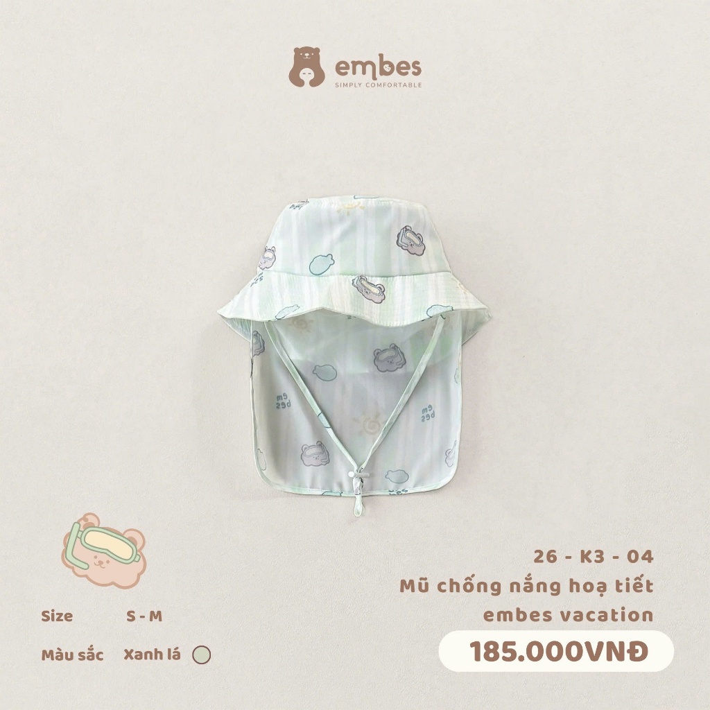 Mũ Bơi Che Nắng Cho Bé Embes, Mũ Bơi Che Nắng Hình In Dễ Thương Cho Bé Trai Bé Gái Từ 6 Tháng-4 Tuổi