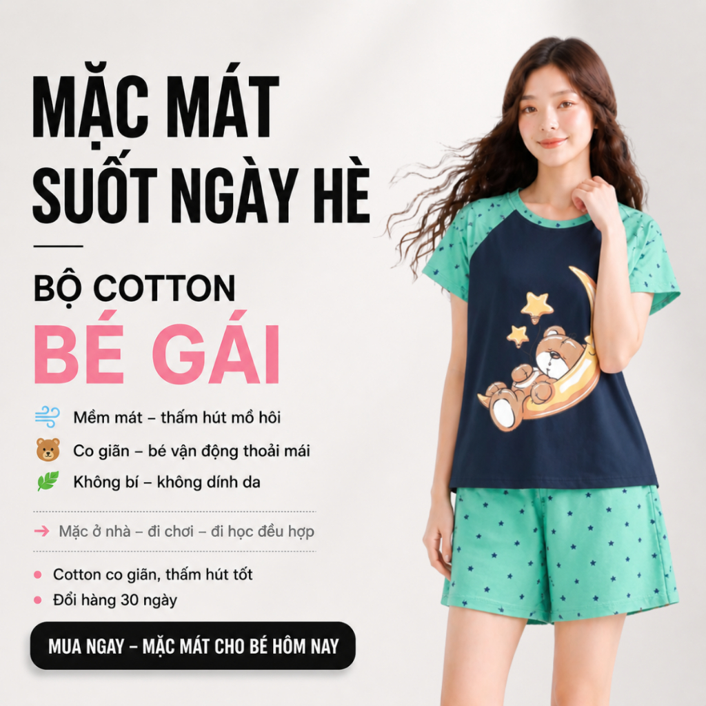 Quần Áo Bé Gái Mùa Hè – Bộ Cotton Áo Thun Quần Short Mát B31 | JJ Kids Fashion