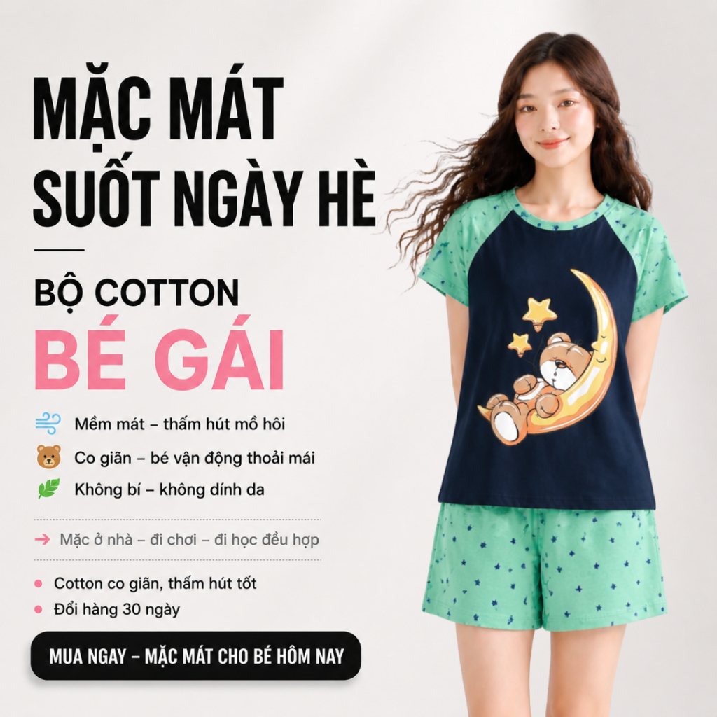 Quần Áo Bé Gái Mùa Hè – Bộ Cotton Áo Thun Quần Short Mát B31 | JJ Kids Fashion