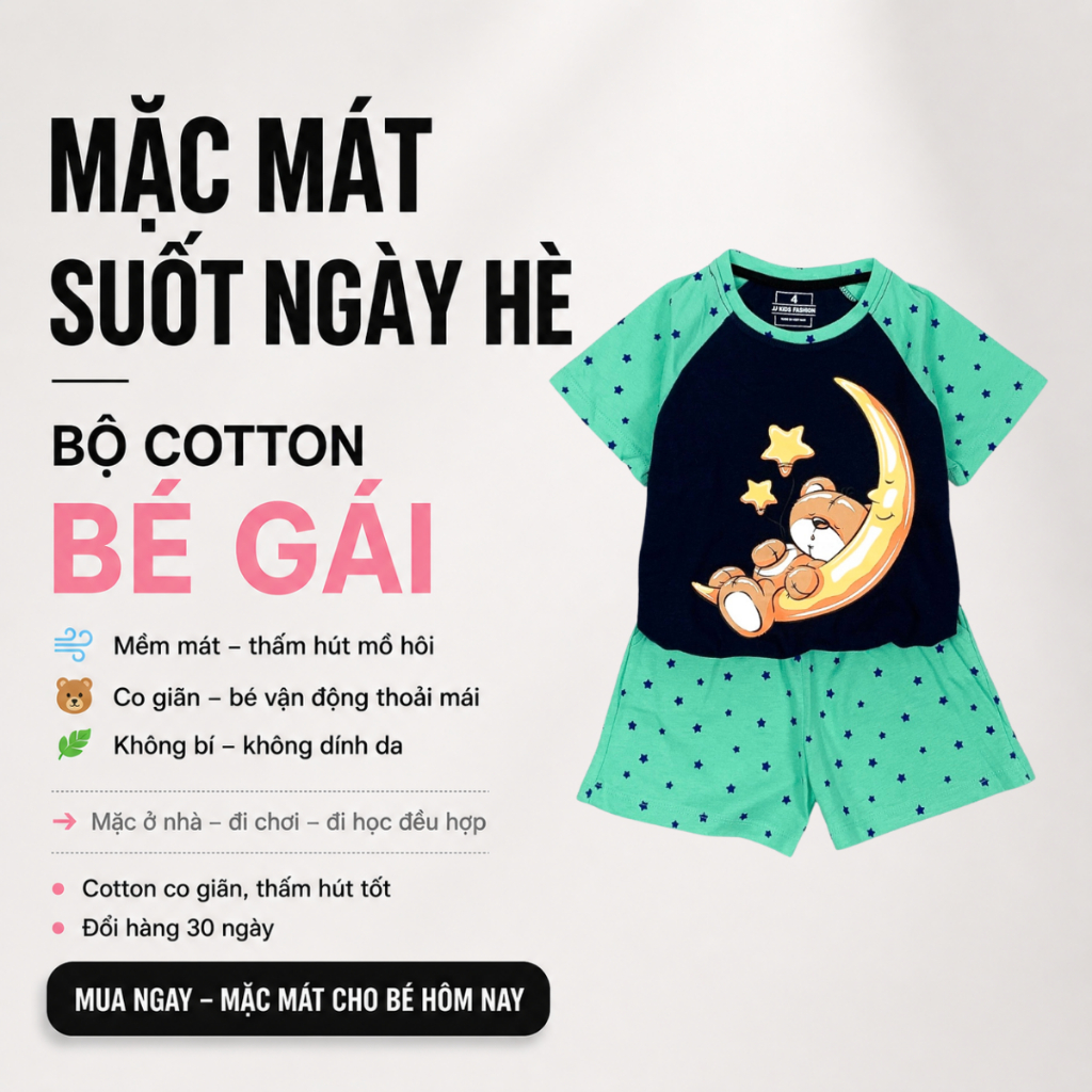 Quần Áo Bé Gái Mùa Hè – Bộ Cotton Áo Thun Quần Short Mát B31 | JJ Kids Fashion