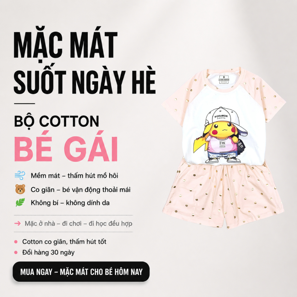 Quần Áo Bé Gái Mùa Hè – Bộ Cotton Áo Thun Quần Short Mát B31 | JJ Kids Fashion