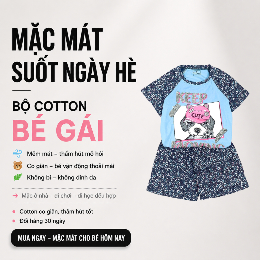 Quần Áo Bé Gái Mùa Hè – Bộ Cotton Áo Thun Quần Short Mát B70 | JJ Kids Fashion