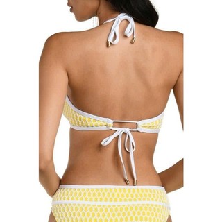 Set bơi 2 mảnh, bikini đi biển nữ màu vàng hạo tiết lưới siêu xinh, áo dây buộc sẵn đệm ngực hàng VNXK