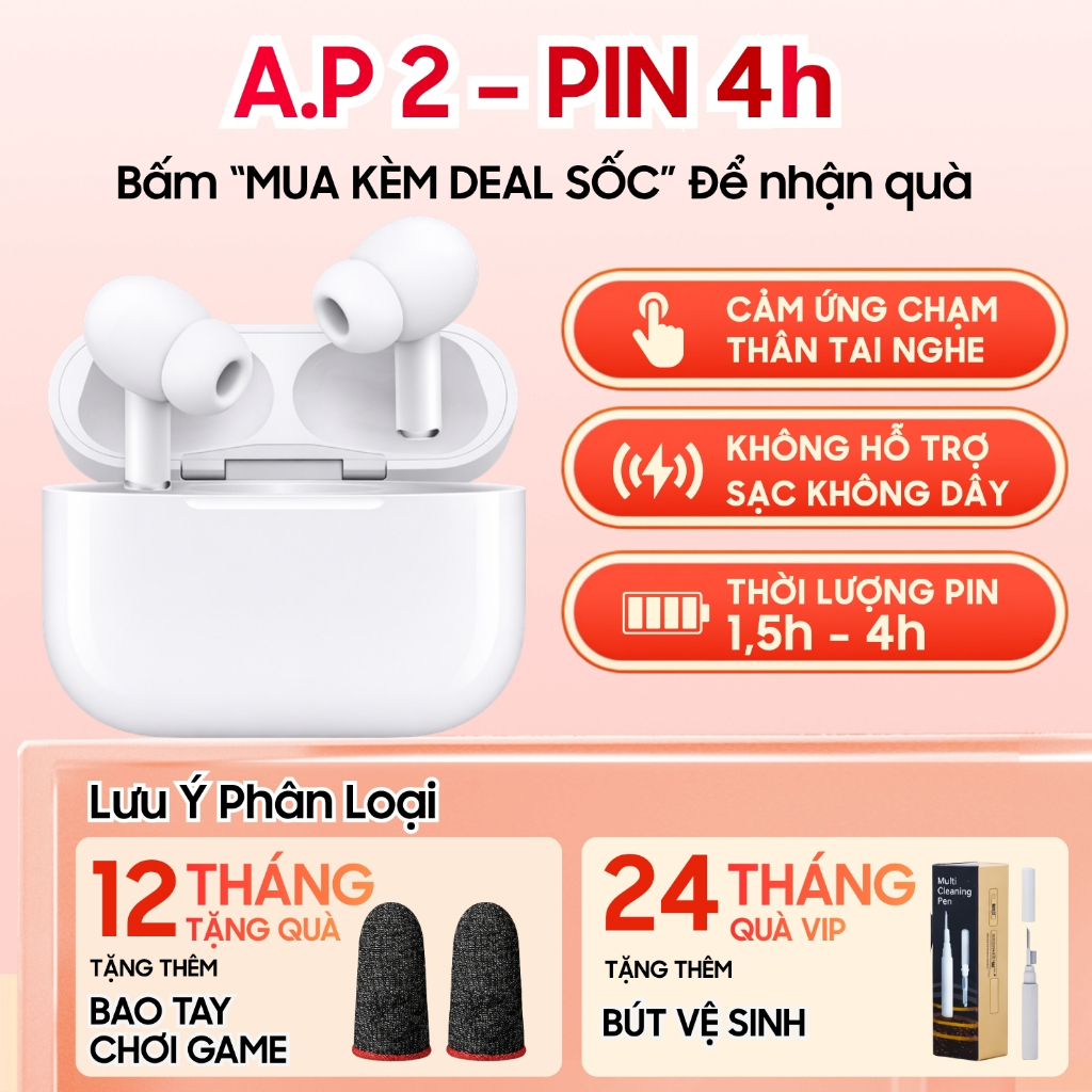 Tai Nghe Bluetooth A.P4, Không Dây, Pin 8H, Cảm Biến Tự Động, Âm Thanh Hay Cảm Ứng Mượt Tặng Quà