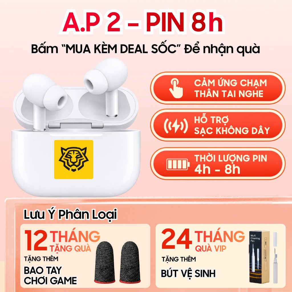 Tai Nghe Bluetooth A.P4, Không Dây, Pin 8H, Cảm Biến Tự Động, Âm Thanh Hay Cảm Ứng Mượt Tặng Quà