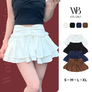 Chân váy ngắn nữ WOMAN BASIC 2 tầng dáng xòe cạp cao lưng chun chất chéo Ý mềm mại