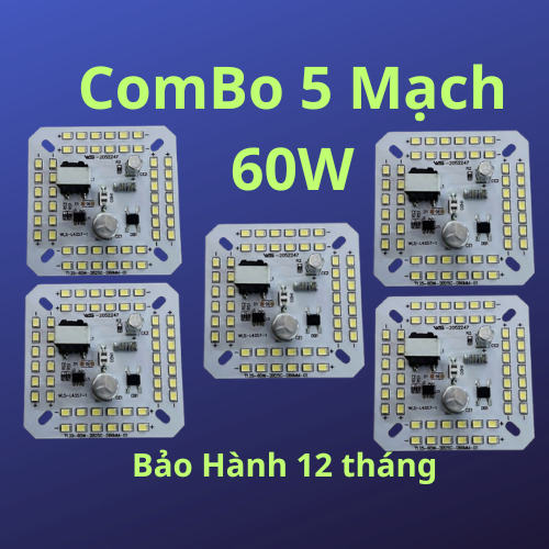 COMBO 5 CHIP LED Siêu Sáng 220V Hàng Loại 1 kèm dây điện, liền driver