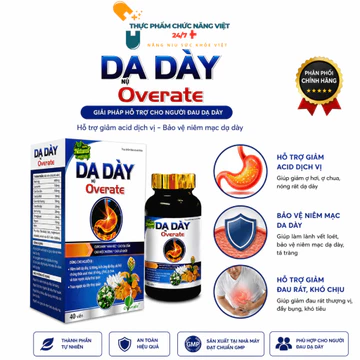 Dạ Dày Overate Viên Uống Chính Hãng – Giảm Trào Ngược, Giảm đau dạ dày, Hộp 40 Viên