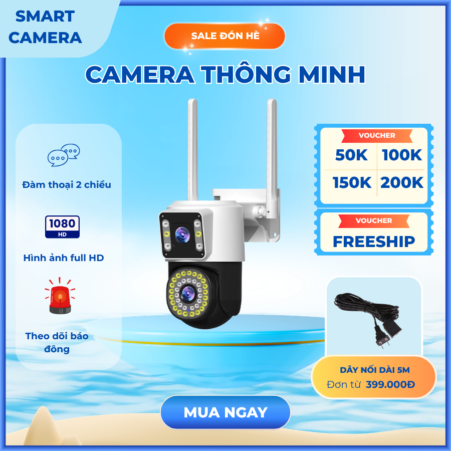 Camera WiFi Ngoài Trời 2 Ống Kính 2 Màn Hình – Xoay 360° – 36 Đèn LED Hồng Ngoại – Quan Sát Ban Đêm