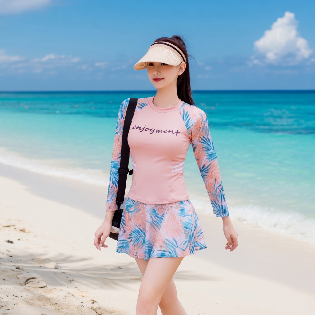 Đồ bơi 2 mảnh, Bộ bơi nữ cao cấp nhiều họa tiết, năng động kín đáo váy bên trong có quần 35-65kg