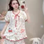 Bộ Đồ Ngủ Nữ JUSOKA Pijama Chất Đũi Vân Mây Hoạ Tiết Mèo Hello Kitty Có Túi Dễ Thương DU48