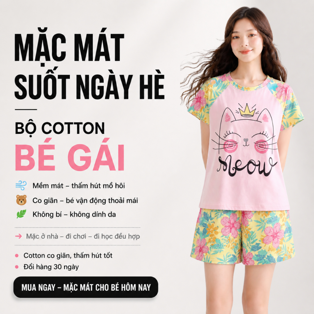 Quần Áo Bé Gái Mùa Hè – Bộ Cotton Áo Thun Quần Short Mát B70 | JJ Kids Fashion