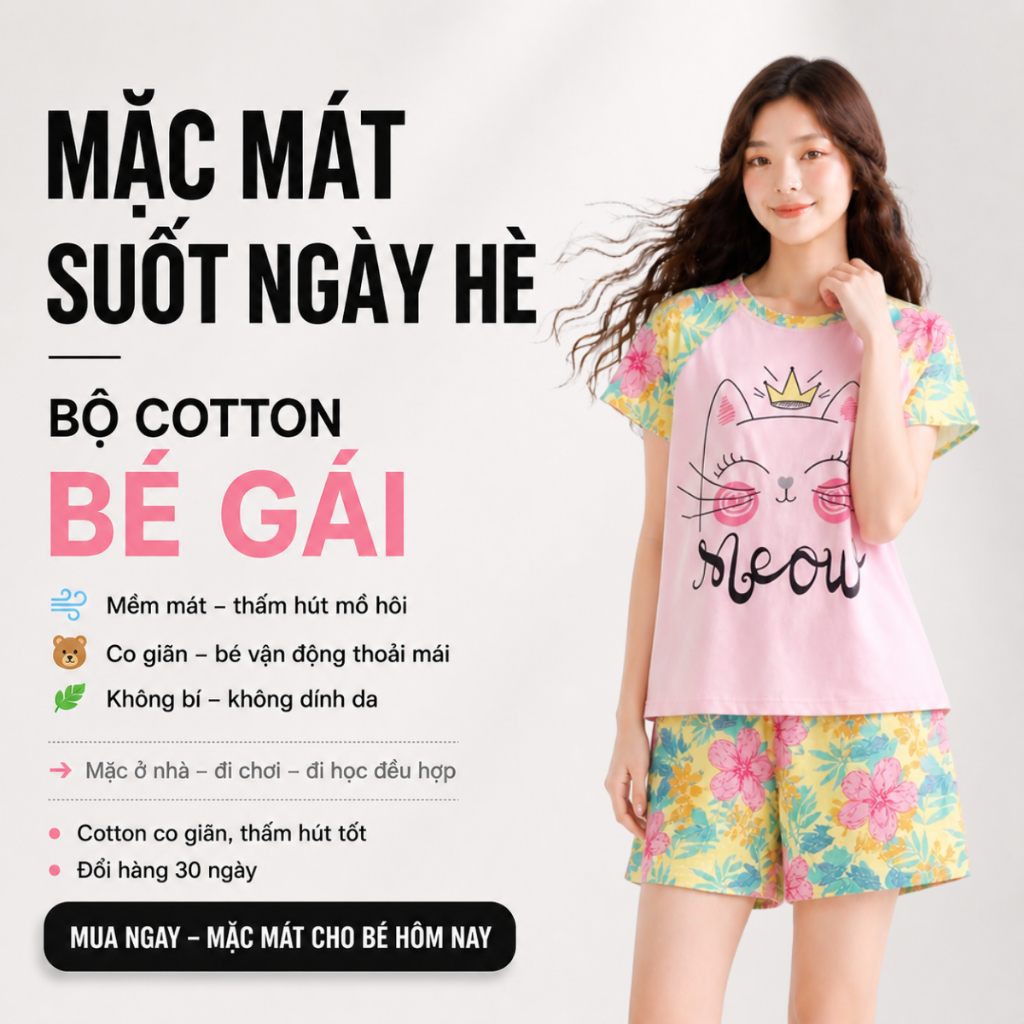 Quần Áo Bé Gái Mùa Hè – Bộ Cotton Áo Thun Quần Short Mát B70 | JJ Kids Fashion