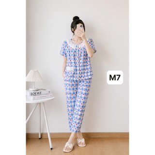 NT12-Tay ngắn quần dài cổ tròn mát thấm mồ hôi mặc nhà thoải mái cho nữ 45kg-70kg
